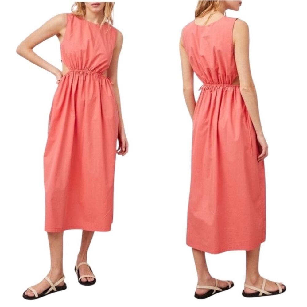 ✨ Rails Salmon Pink Crewneck Side Cutouts Cotton A-Line Midi Dress Size Small